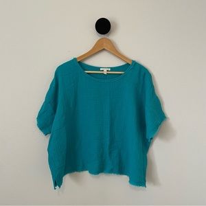 Eileen Fisher Teal 100% Organic Cotton Gauze Ballet Top Medium